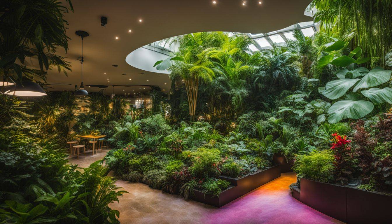 Vibrant indoor garden with lush plants and diverse foliage.
