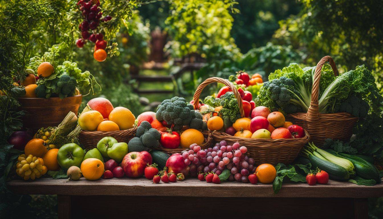 A vibrant garden of assorted fruits and vegetables in nature.