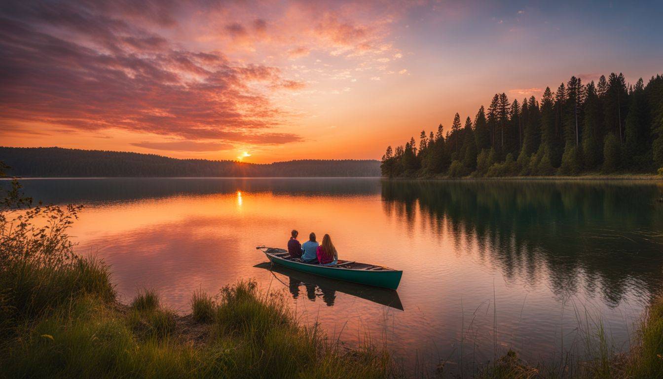 Meditation while sitting on a boat on the lake watching the sun go down