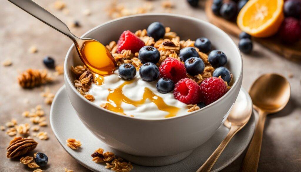 Greek yogurt with honey and granola with berries