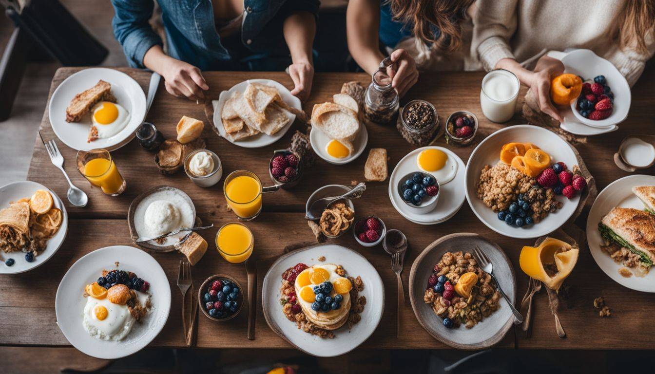 Table full of plates of bland diet breakfast food