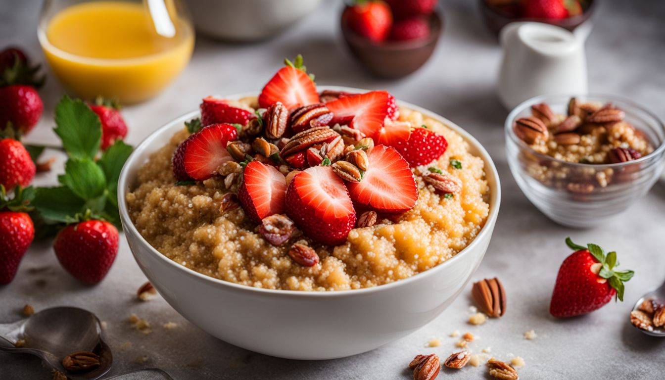 A Bland Diet Breakfast Couscous served with delicious strawberries and Pecans
