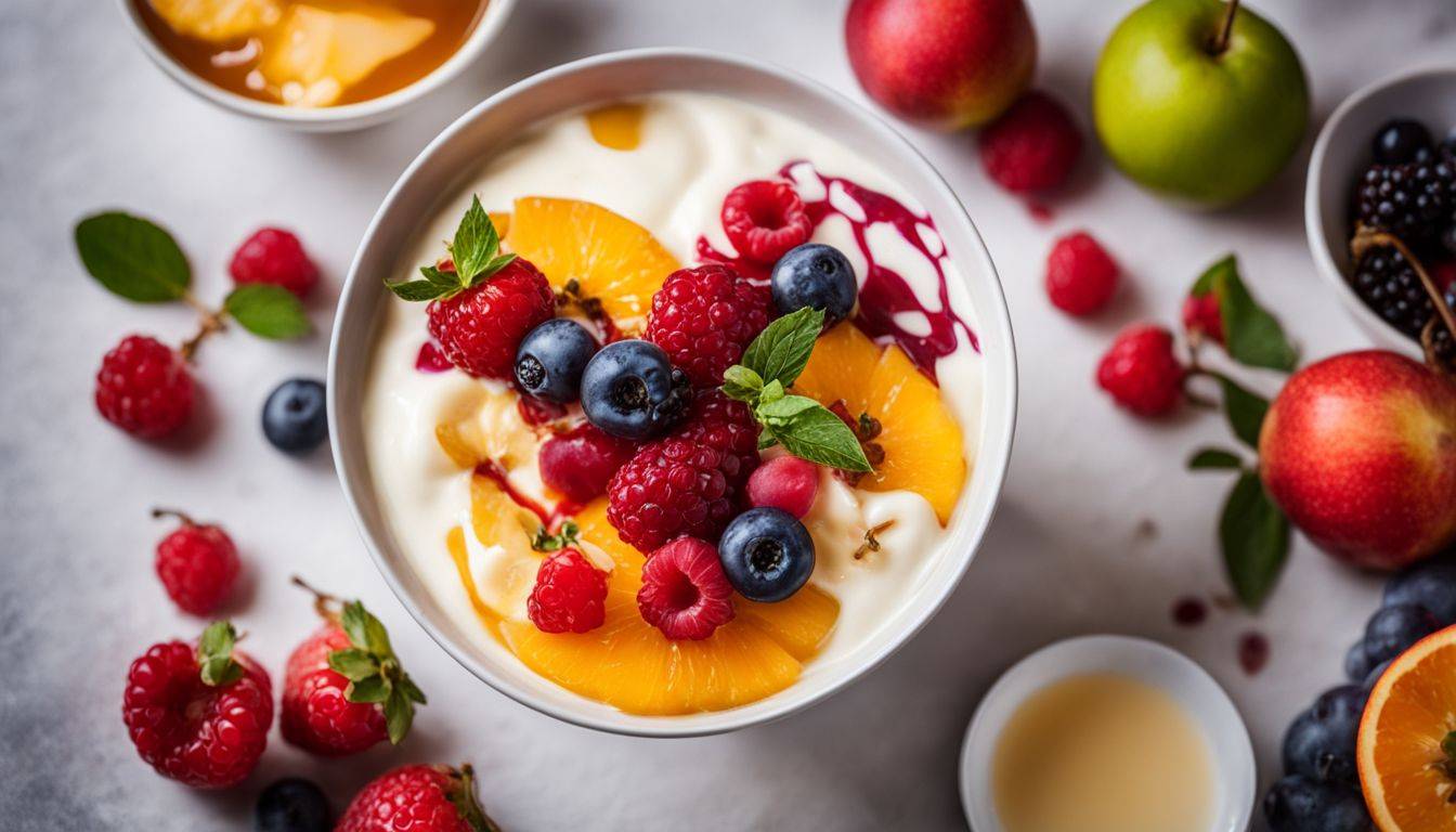 Vanilla Yogurt with fresh fruit, a super easy bland and delicious breakfast.