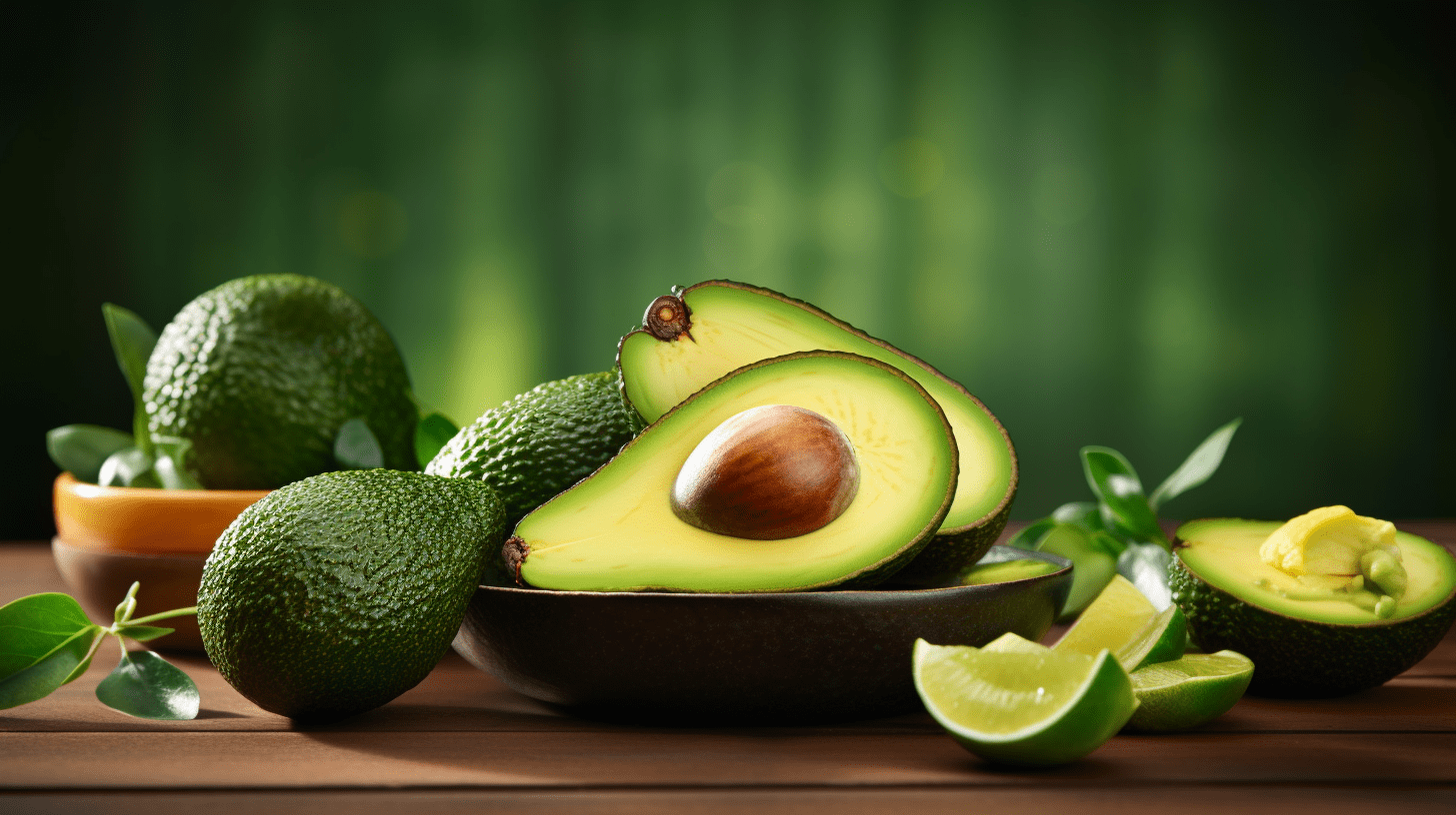 All Perfect Health: An enticing display of the health benefits of avocados, showcasing a close-up shot of a perfectly ripe avocado sliced in half, revealing its vibrant green flesh and smooth texture.