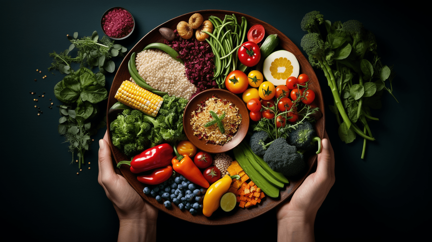 All Perfect Health: Comprehensive Guide to Modern Diets, an evocative photograph capturing a person's hands holding a plate filled with a balanced meal