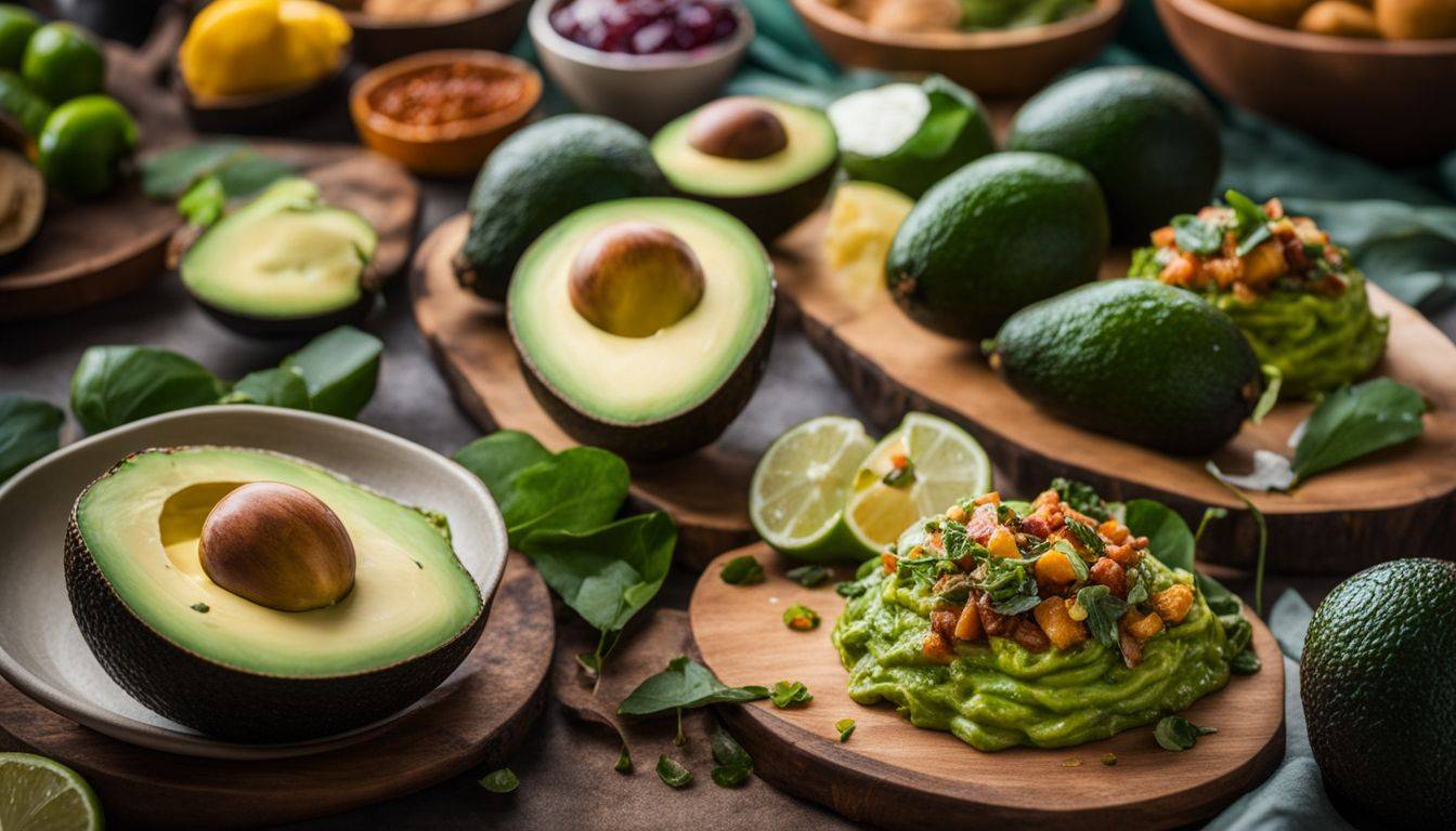 All Perfect Health: A colorful pile of avocados surrounded by various dishes.