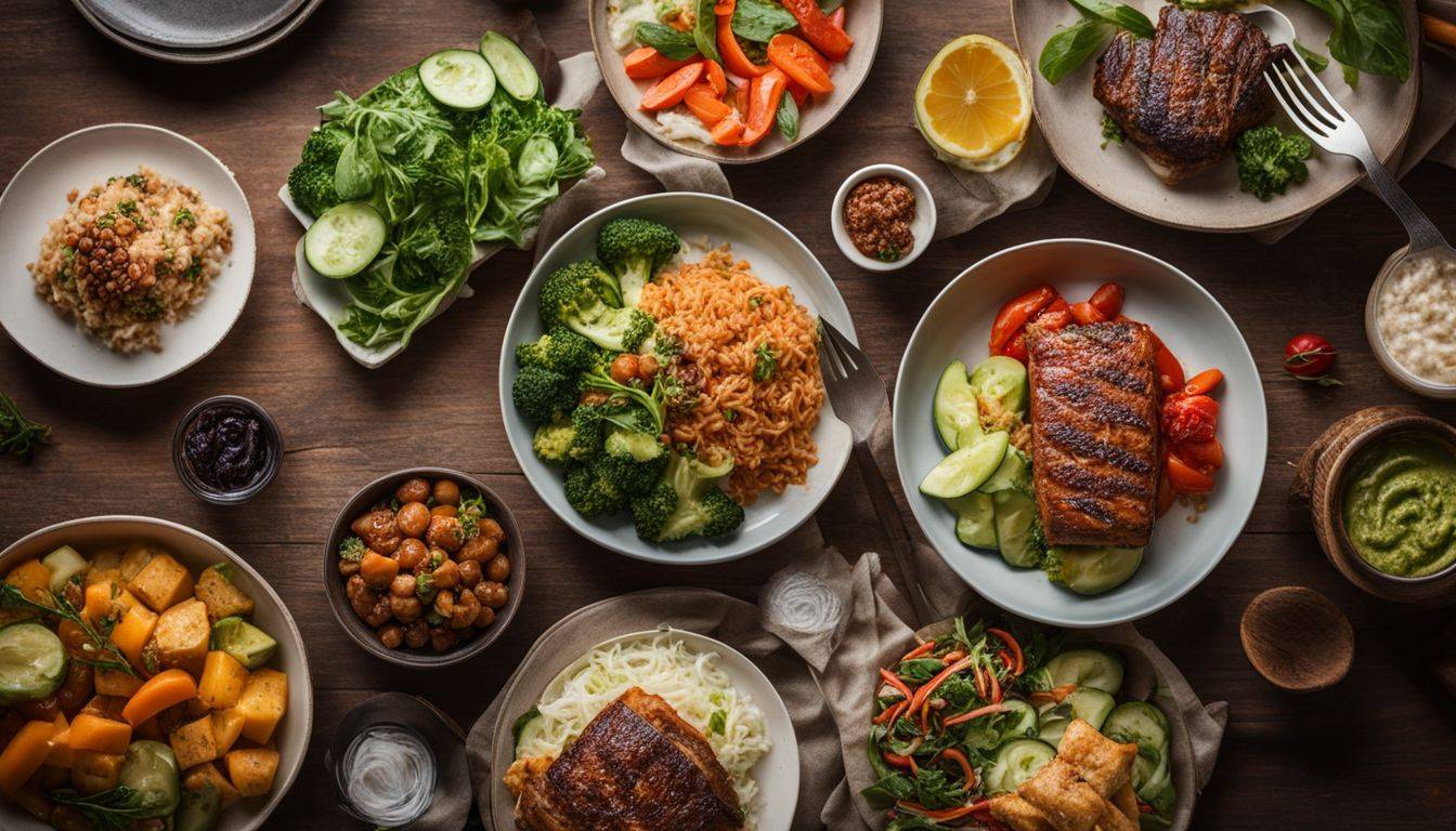 All Perfect Health: A photo of a plate of colorful, low-carb meals with different people and a variety of hairstyles and outfits.