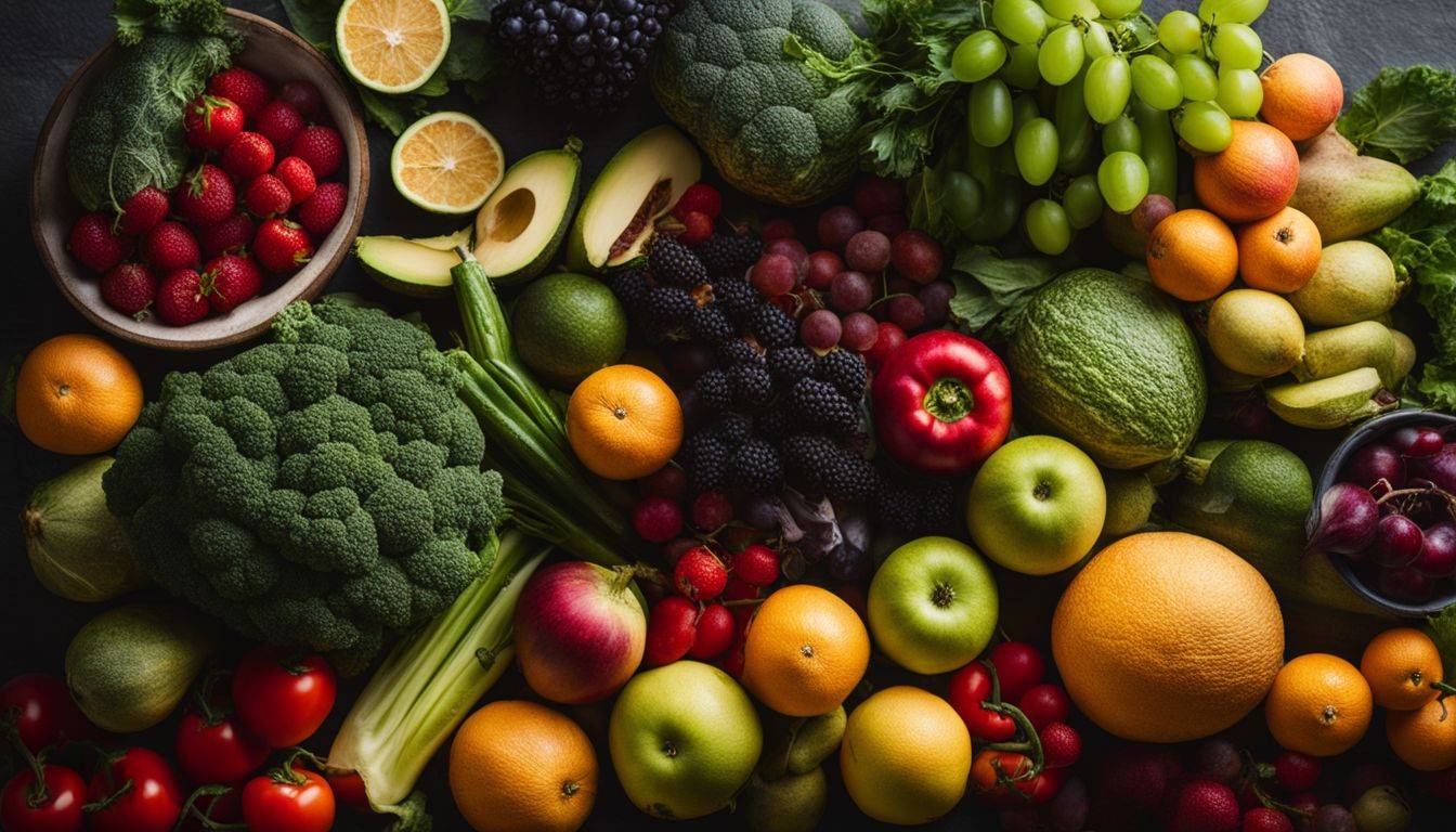 A vibrant and diverse display of fresh fruits, vegetables, faces, hairstyles, and outfits, captured in sharp detail and vivid colors.