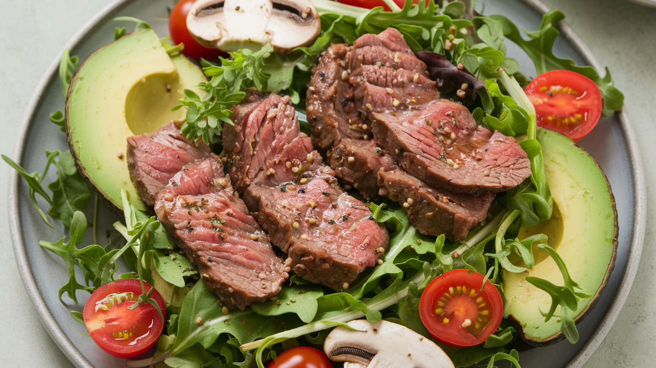 Beef strip salad with avocado & cherry Tomato's