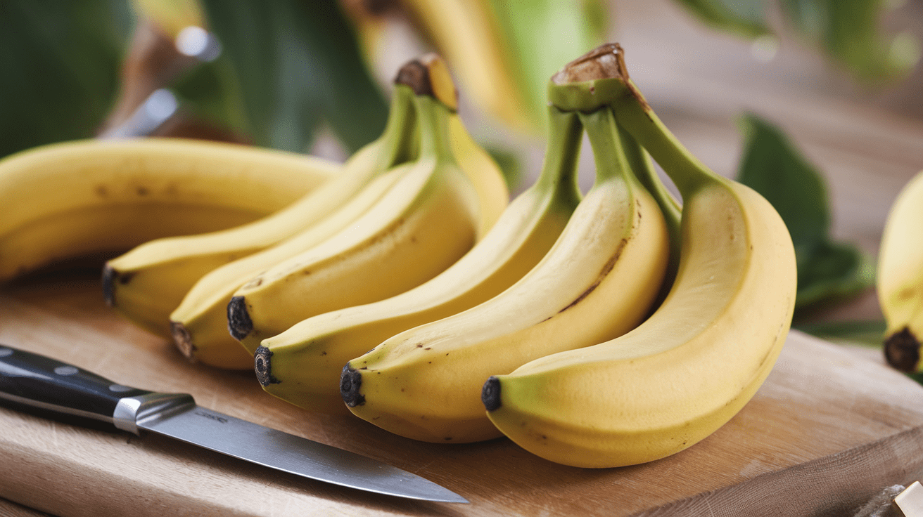 Natural stomach soother - bunch of bananas on a cutting board