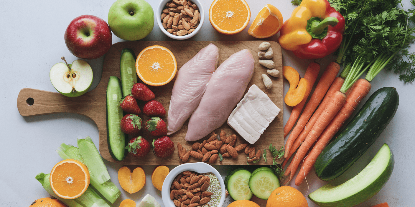 a group of food on a cutting board