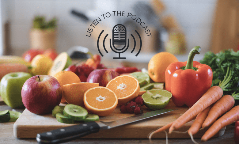 Healthy food on a wooden board