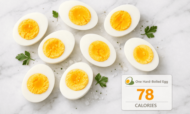 Professional food photography flat lay of perfectly hard-boiled eggs sliced in half on a white marble surface, yolk visible,