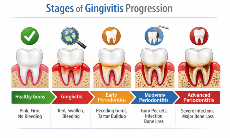 Stages of gingivitis progression illustrated