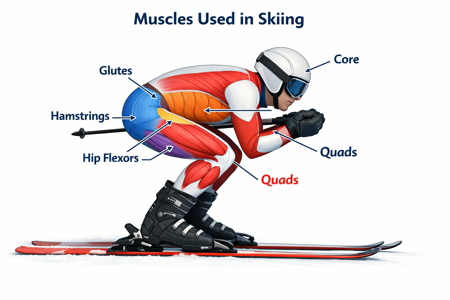 Exercises For Skiing showing the muscles used in skiing