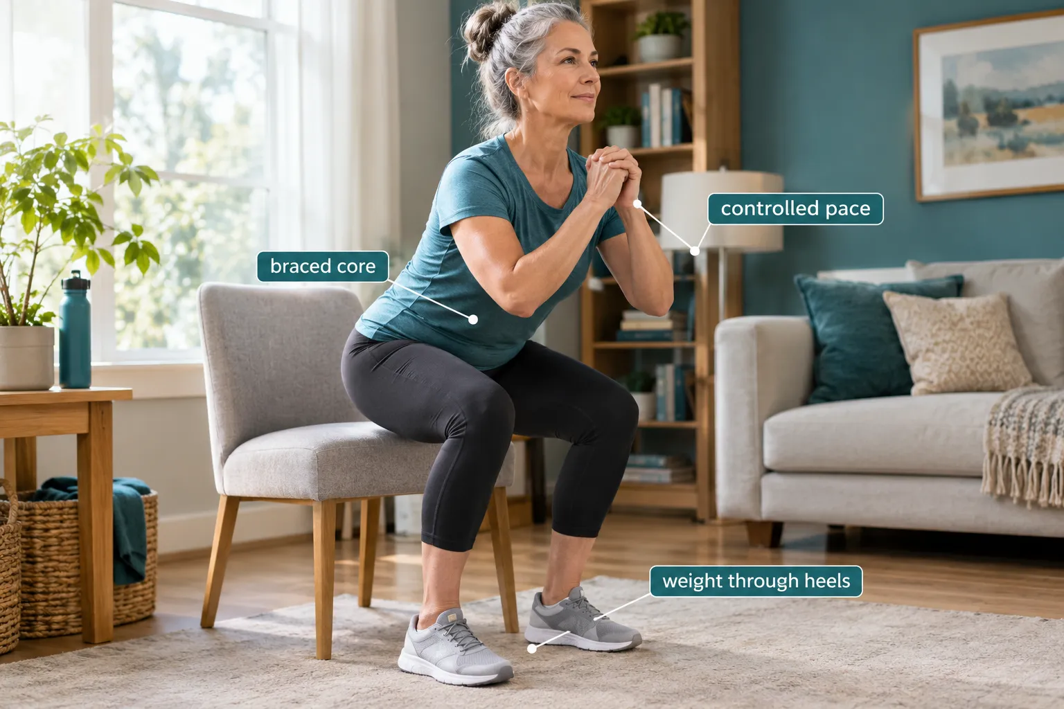 Four beginner strength movement patterns: squat, hinge, push and pull
