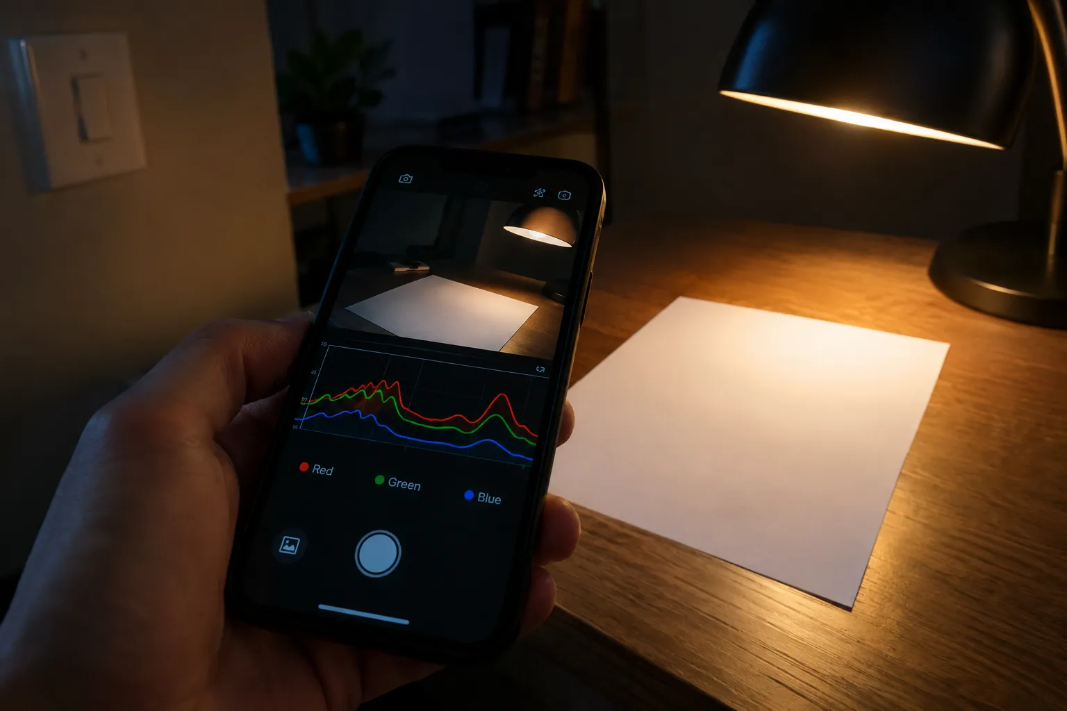 Illustration of a home reflected-paper light comparison setup